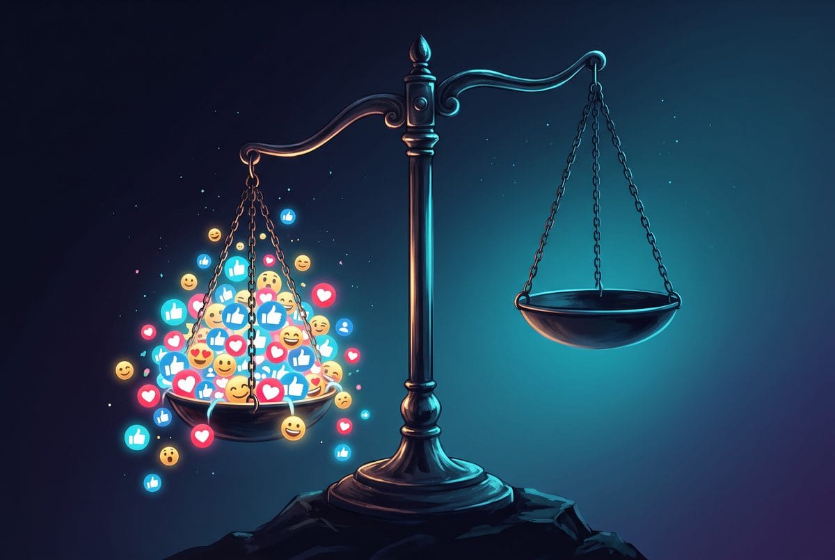 Une balance où le plateau des likes déborde, celui du bien-être est vide